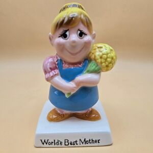 Vintage Worlds Best Mother Ceramic Figurine Hand Painted Collectible Gift
